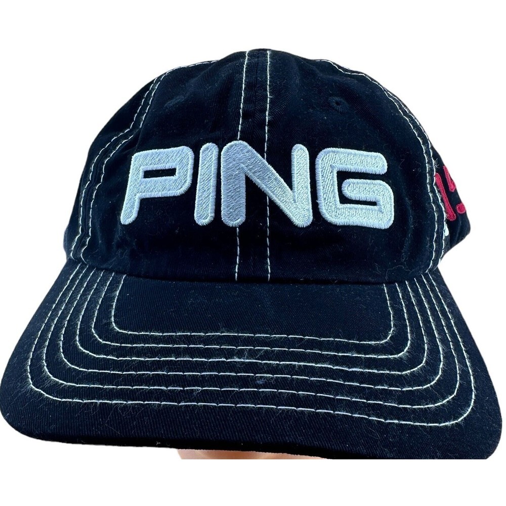 Ping Hat Ball Cap i15 G15 Black Embroidered Red & White Adjustable Wide Stitches